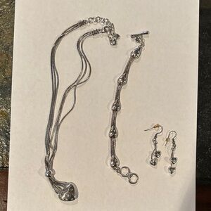 BRIGHTON!!
Elegant Silver Heart Jewelry Set.  Necklace, bracelet and earrings.